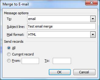 subject line and merge email dialogue