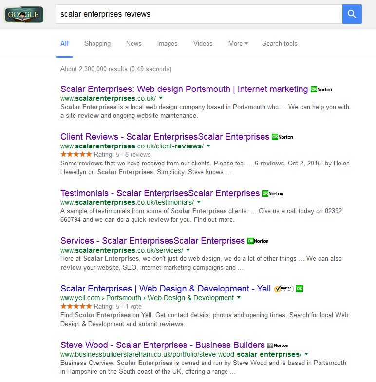 star rating shown in SERPs